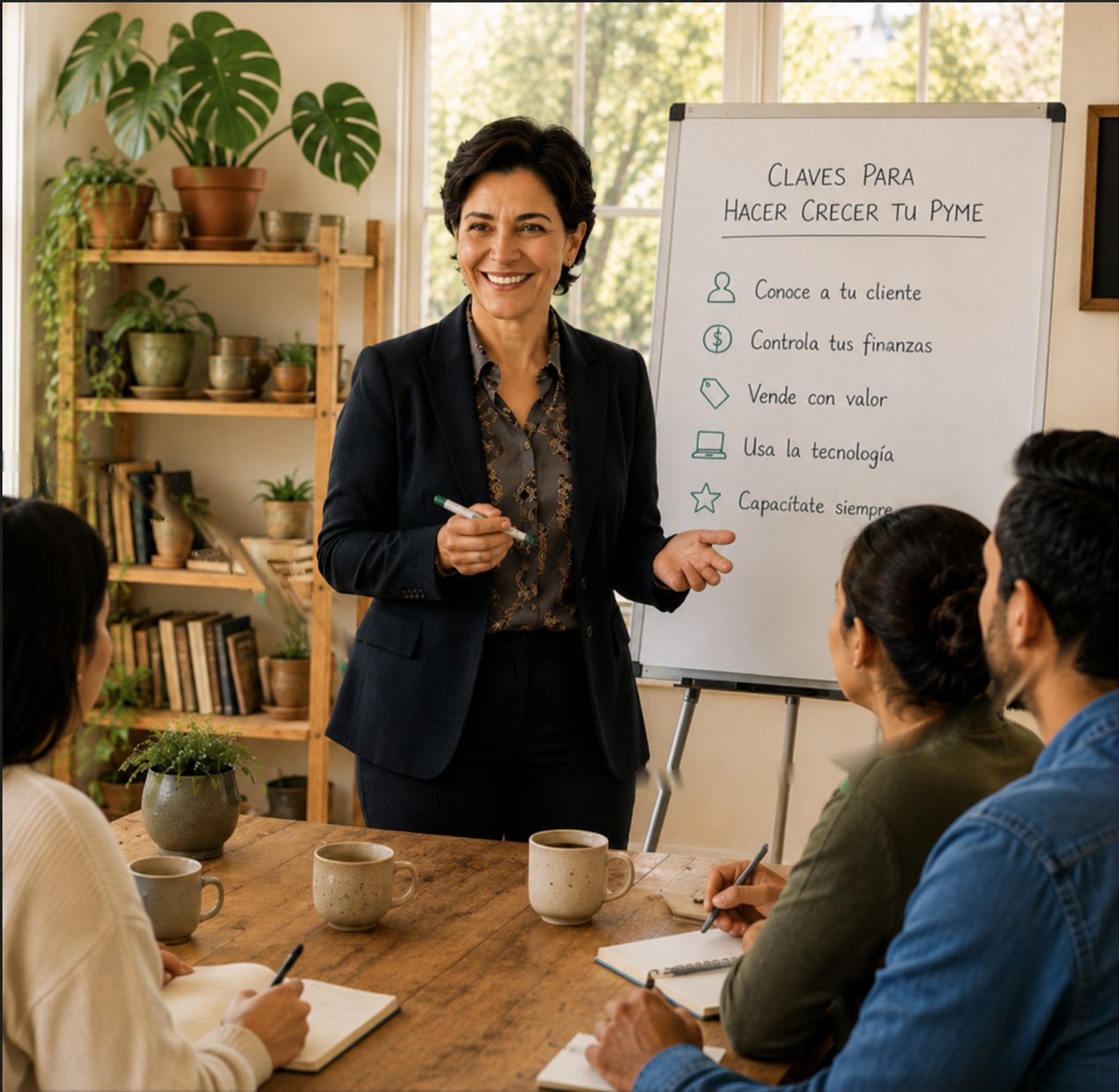 Líder de equipo chilena presentando claves para hacer crecer una pyme